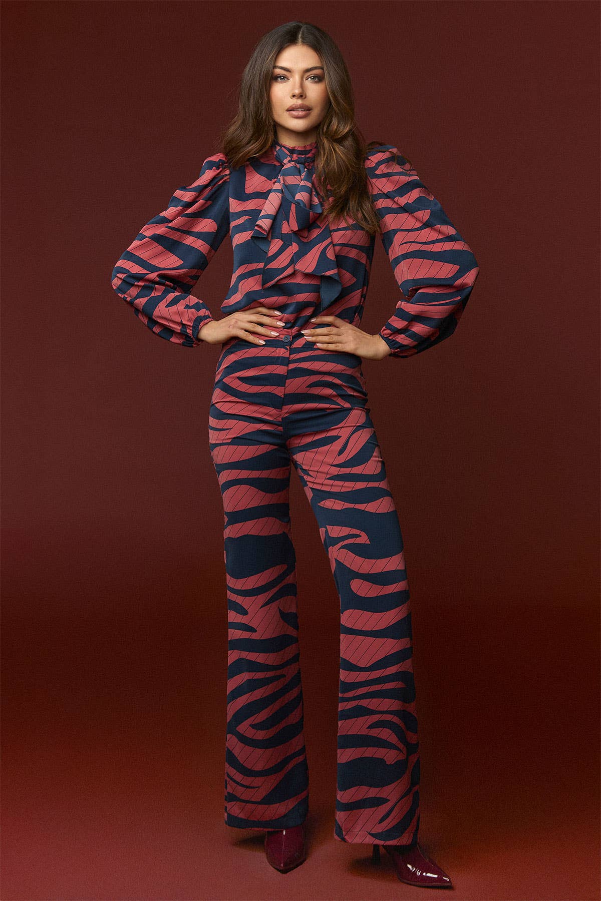 Minueto Zebra-Bluse in Pink und Dunkelblau