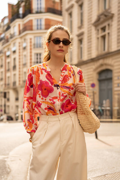 Bedruckte Saint Tropez Bluse in Orange und Pink
