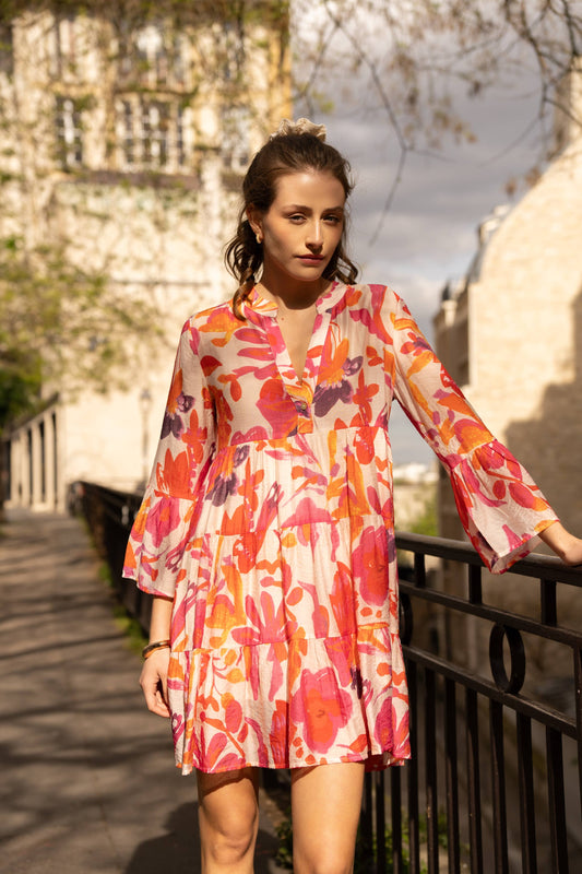 Kurzes Saint Tropez Sommerkleid in Orange und Pink
