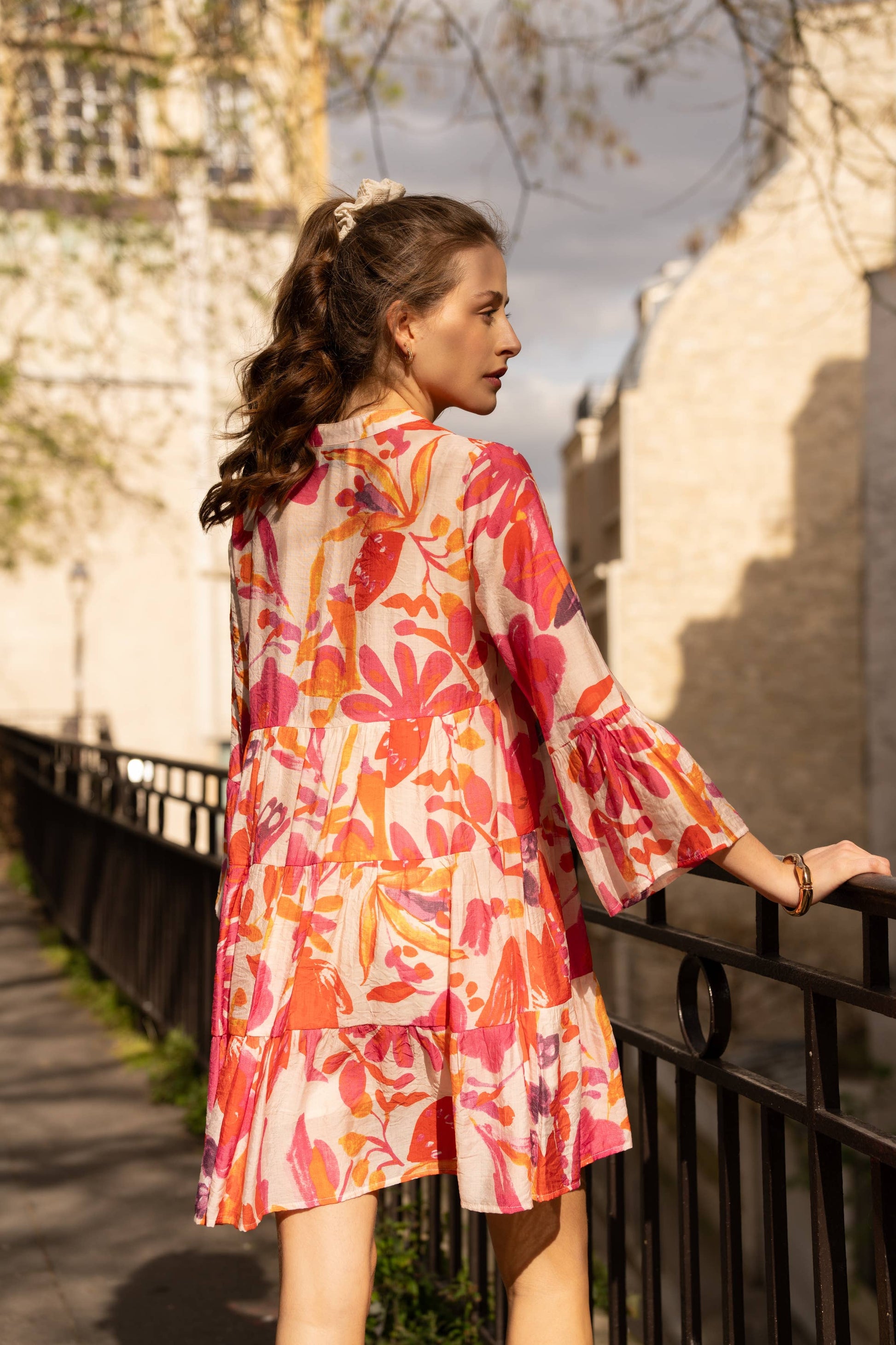 Fließendes Saint Tropez Sommerkleid mit Dreiviertelärmeln