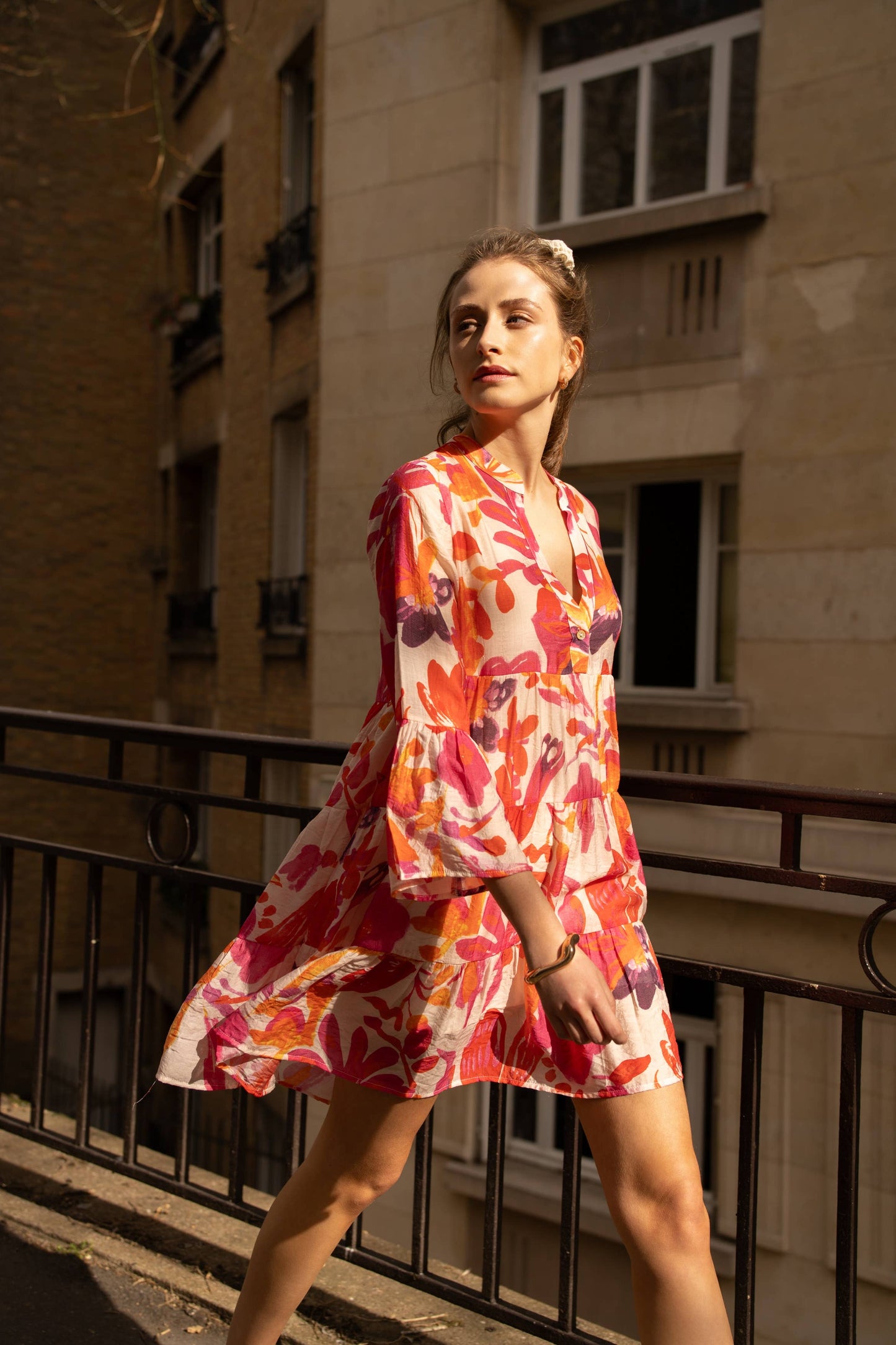 Kurzes Saint Tropez Sommerkleid in Orange und Pink