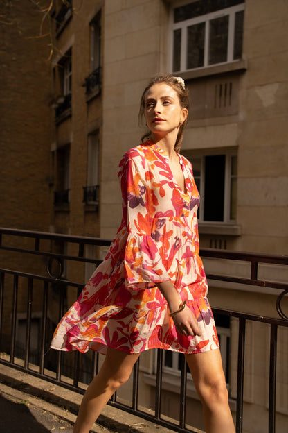 Kurzes Saint Tropez Sommerkleid in Orange und Pink