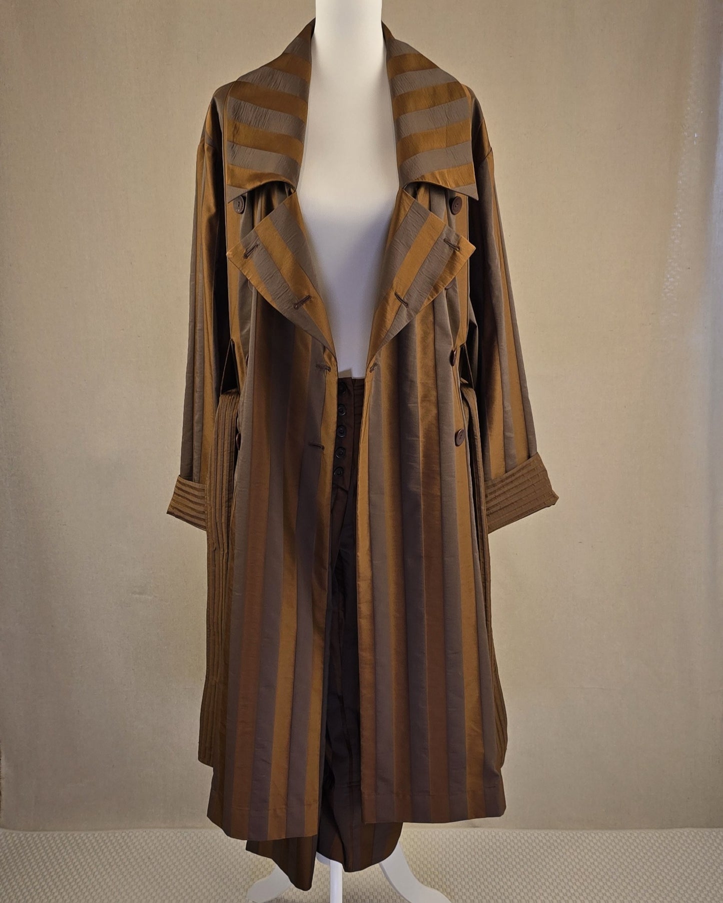 Vintage Zweiteiler von Sonja Marohn – Mantel & Hose im braunen Streifenlook, Gr. 40