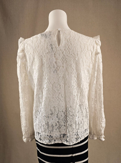 Rückansicht Spitzenshirt mit Streifenrock