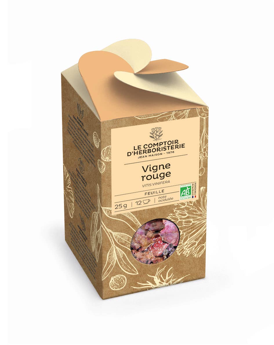 Vigne Rouge Bio-Aufguss von Le Comptoir d’Herboristerie in dekorativer Verpackung