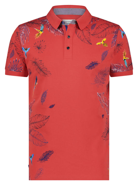 A Fish Named Fred Polo Leaf Embroidery Ruby Red