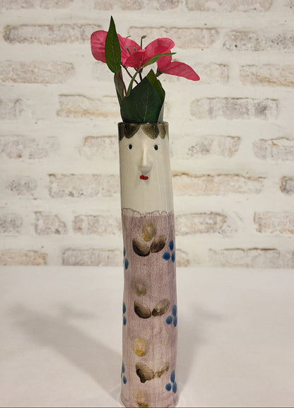 keramikvase handglasiert mit lila muster