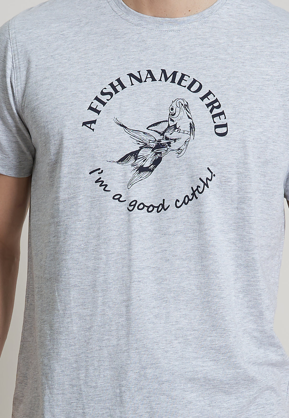 A Fish Named Fred Kurzarmshirt Rundhals Grau