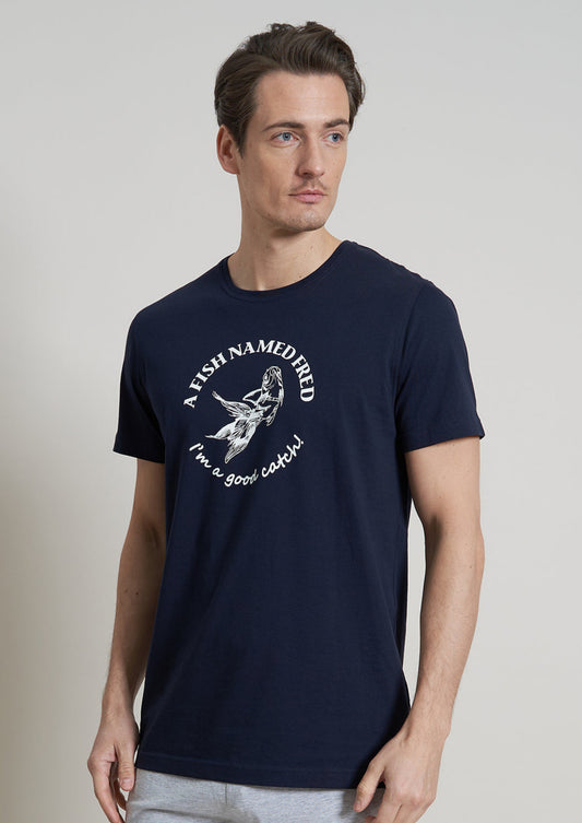A Fish Named Fred Kurzarmshirt Rundhals Navi