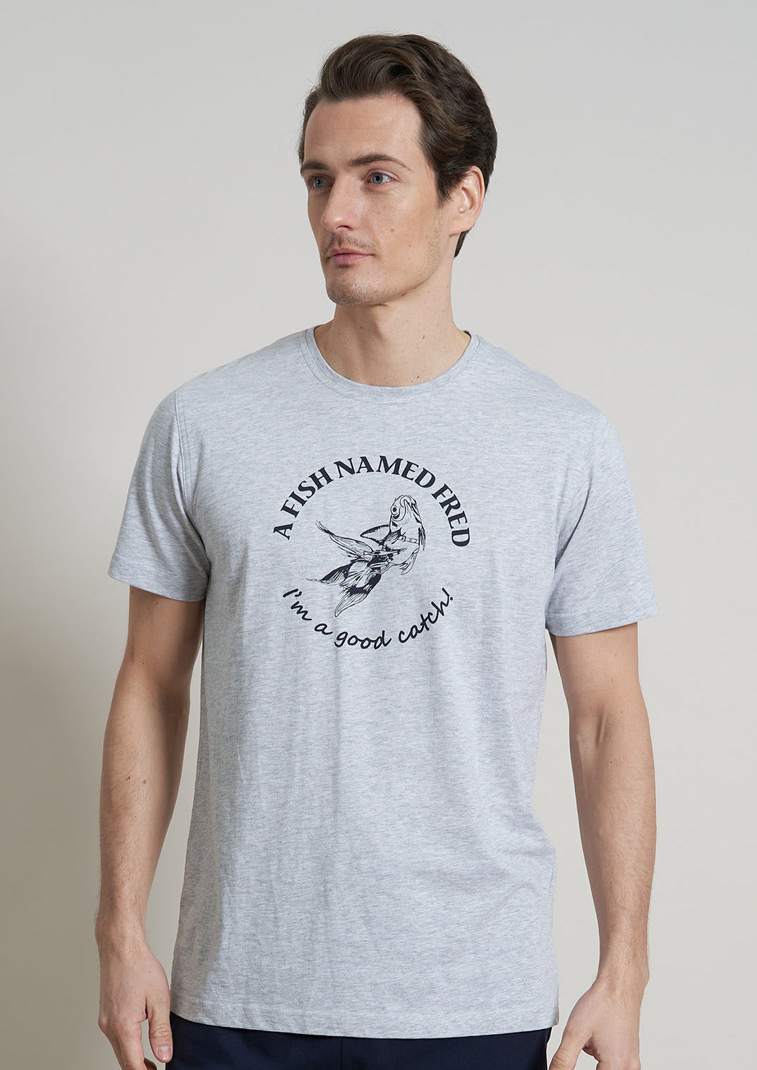 A Fish Named Fred Kurzarmshirt Rundhals Grau