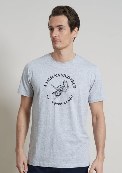 A Fish Named Fred Kurzarmshirt Rundhals Grau